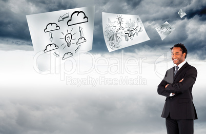 Composite image of businessman with folded arms