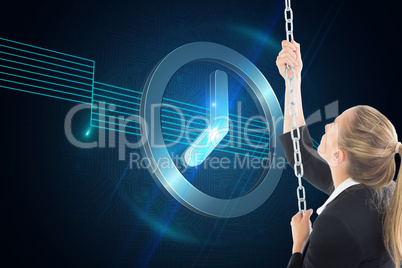 Composite image of businesswoman pulling a chain