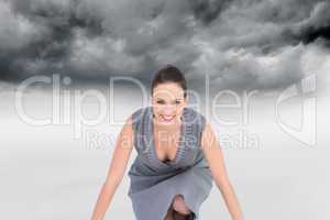 Composite image of smiling gorgeous woman getting ready for depa