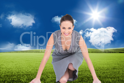 Composite image of smiling gorgeous woman getting ready for depa