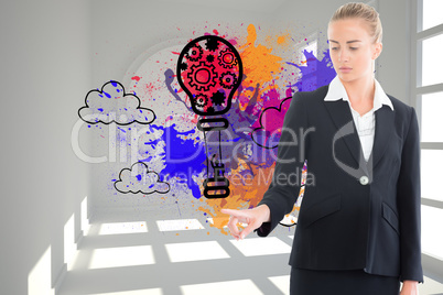 Composite image of businesswoman pointing somewhere