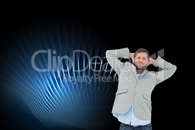 Composite image of suave man in a blazer with hands behind head
