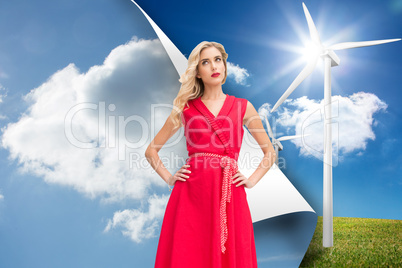 Composite image of elegant blonde standing hands on hips