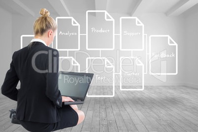 Composite image of businesswoman using laptop