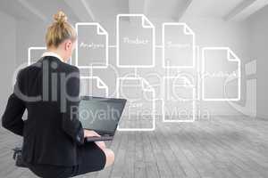 Composite image of businesswoman using laptop