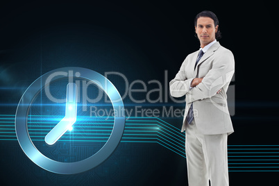 Composite image of serious office worker posing with the arms cr