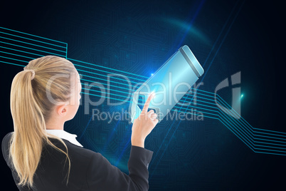 Composite image of businesswoman pointing somewhere