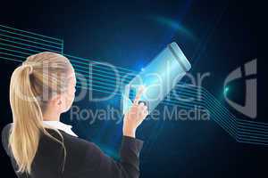 Composite image of businesswoman pointing somewhere