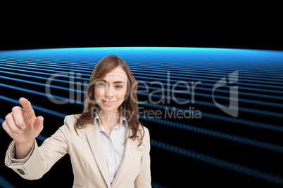 Composite image of portrait of businesswoman touching invisible