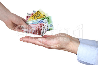 hand gives money in open hands