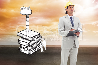 Composite image of architect taking notes