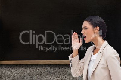 Composite image of confident businesswoman calling for someone