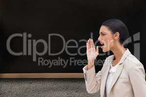 Composite image of confident businesswoman calling for someone