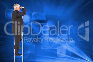 Composite image of mature businessman standing on ladder