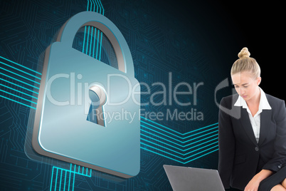 Composite image of businesswoman using laptop