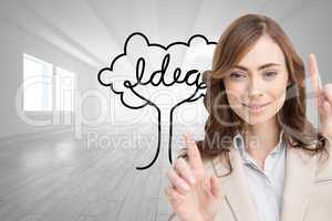 Composite image of classy businesswoman touching invisible scree