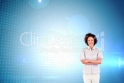 Composite image of businesswoman with crossed arms