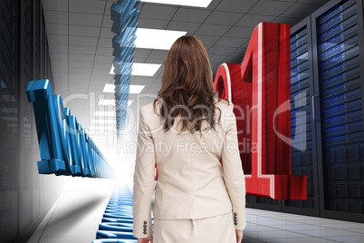 Composite image of classy businesswoman walking away from camera