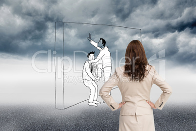 Composite image of businesswoman standing back to camera