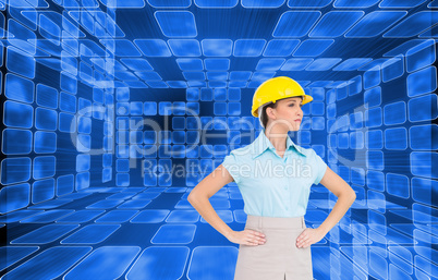 Composite image of serious attractive architect posing