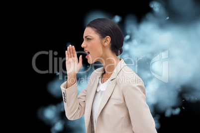 Composite image of confident businesswoman calling for someone