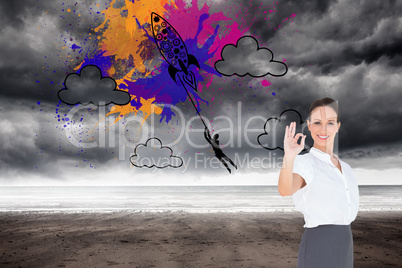 Composite image of elegant businesswoman showing an okay gesture