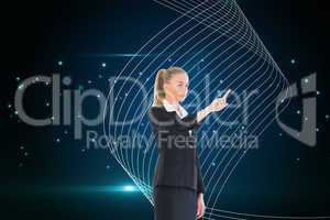 Composite image of businesswoman pointing somewhere