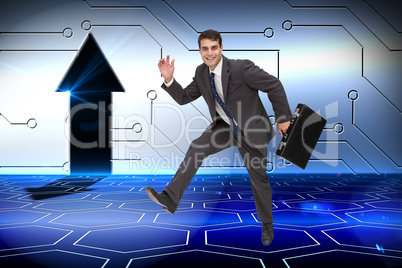 Composite image of cheerful businessman in a hury