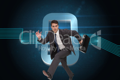 Composite image of stern businessman in a hury