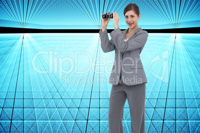 Composite image of businesswoman posing with binoculars