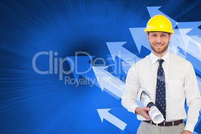 Composite image of cheerful young architect posing