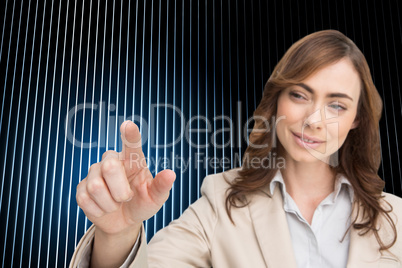 Composite image of businesswoman touching invisible screen