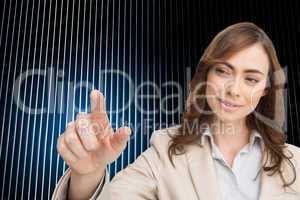 Composite image of businesswoman touching invisible screen