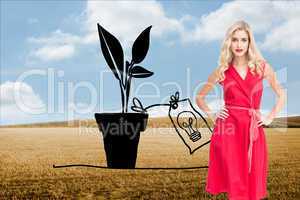 Composite image of elegant blonde standing hands on hips