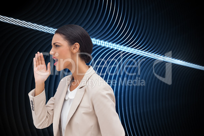 Composite image of confident businesswoman calling for someone