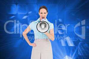 Composite image of furious classy businesswoman talking in megap