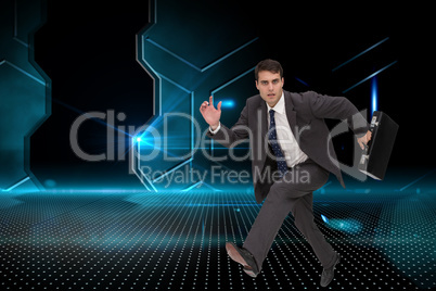 Composite image of stern businessman in a hury