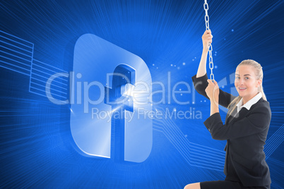 Composite image of businesswoman pulling a chain