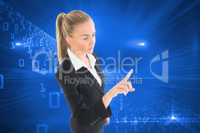 Composite image of businesswoman pointing somewhere