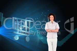 Composite image of businesswoman with crossed arms