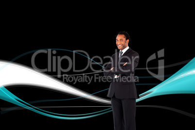 Composite image of businessman with folded arms