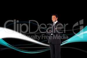 Composite image of businessman with folded arms