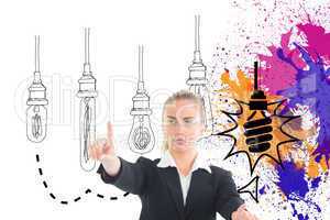 Composite image of businesswoman pointing somewhere