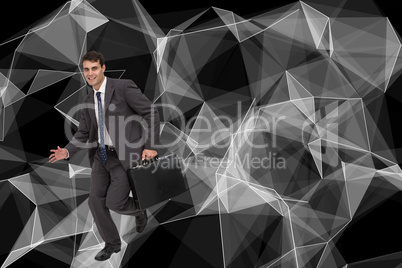 Composite image of smiling businessman in a hurry