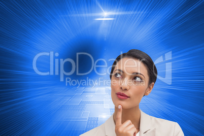 Composite image of smiling businesswoman thinking