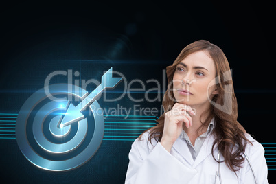 Composite image of thoughtful doctor looking away