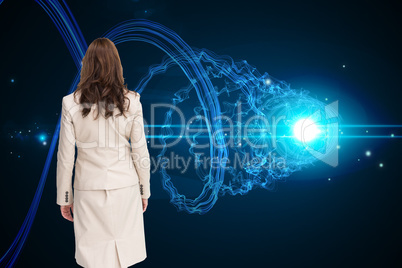 Composite image of classy businesswoman walking away from camera