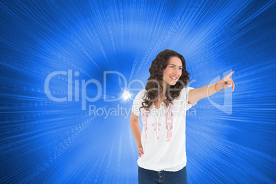 Composite image of cheerful attractive brunette wearing casual c