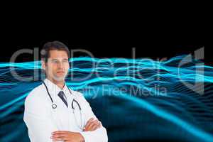 Composite image of serious doctor with arms crossed