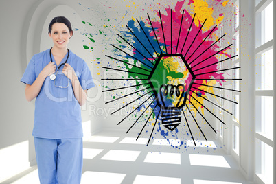 Composite image of smiling medical intern wearing a blue short-s